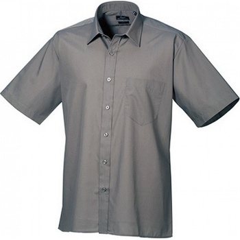 Premier Workwear pánská popelínová pracovní košile s krátkým rukávem šedá tmavá