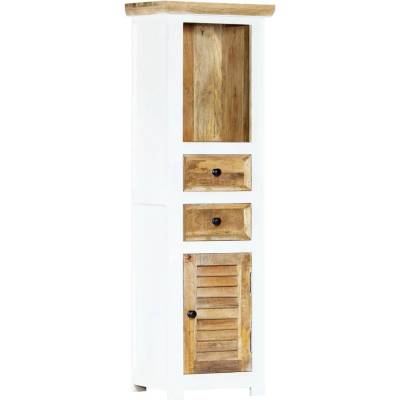 vidaXL Висок шкаф бяло и кафяво 40x30x128 см грубо мангово дърво масив (247738)