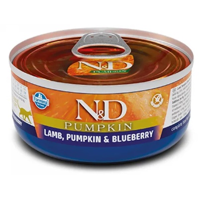 N&D Pumpkin Cat Lamb, Pumpkin & Blueberry ADULT GRAIN FREE - консерва за пораснали котки над 1 година, с агне, тиква и боровинки, БЕЗ ЗЪРНО, 70 гр Италия PND070014