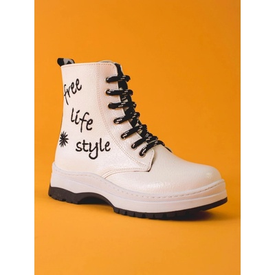 W. Potocki pohodlné dětské kotníkové boty bez podpatku bílé