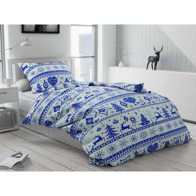 Textilomanie bavlna obliečky Vianoce modré 70x90 140x200