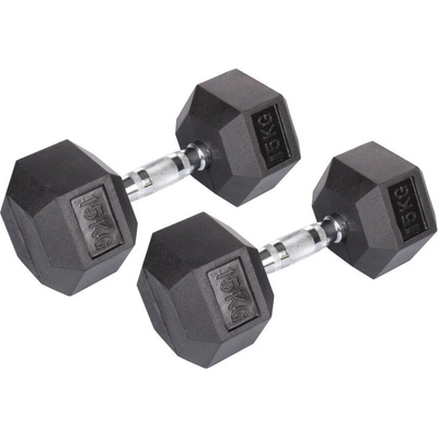 Merco Hex Rubber Dumbbell činka hmotnost 15 kg