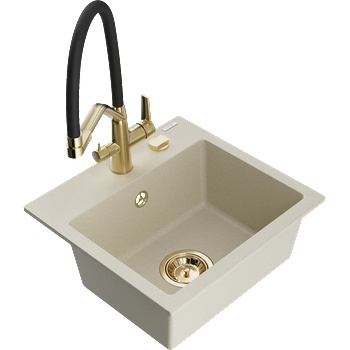 Mexen Milo гранитна мивка с 1 отделение и кухненски смесител Duo, бежов - 6505-69-671701-57-G (6505-69-671701-57-G)
