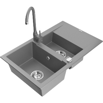 Mexen Gaspar гранитна мивка 1, 5-камерна с оцеждаща решетка и кухненски смесител Telma, сива - 6507-71-670200-71 (6507-71-670200-71)