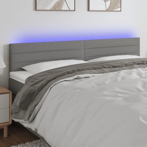 vidaXL LED горна табла за легло, тъмносива, 200x5x78/88 см, плат (3121775)