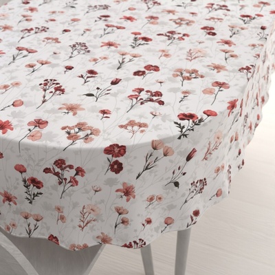 Biante bavlna oválny obrus Sandra SA-770 Vínovo-ružové lúčne kvietky na bielom 140x220 cm