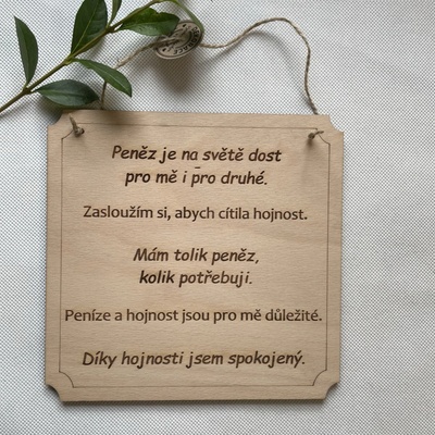 Dekorace z Česka Cedulka afirmace Peníze