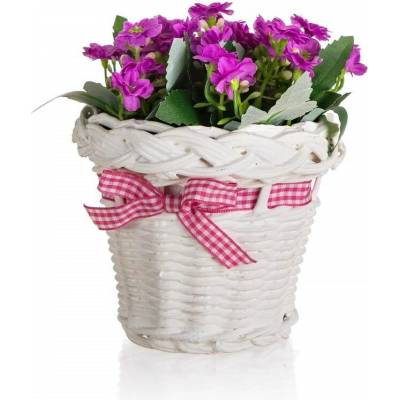 HOME DECOR Kvetina v ratanovom košíku so stuhou 13 x 14 cm, fialová