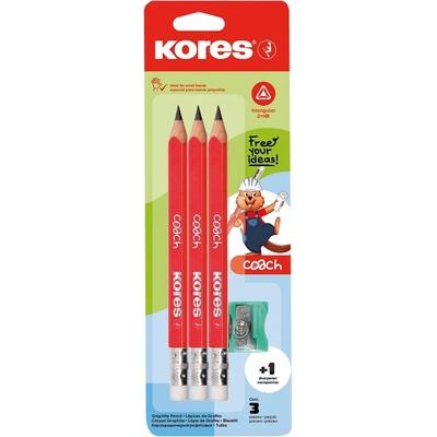 Kores Jumbo trojhranná ceruzka Coach 3/4 dĺžka s gumou 3 ks