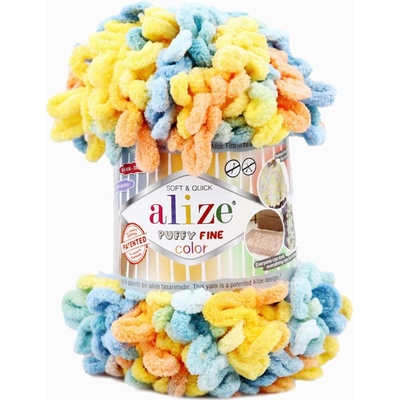 Alize Puffy fine color 6314 modrá, žlutá, lososová