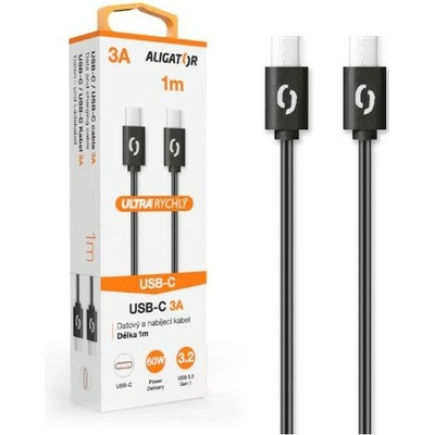 ALIGATOR dátový kábel POWER 60W, USB-C/USB-C 3A, dĺžka 1 m, čierna