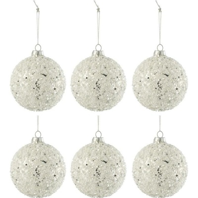 Set šesti stříbrných skleněných vánočních ozdob J-Line Kit 9 cm