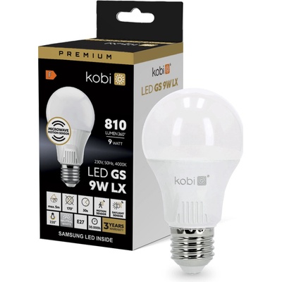 Kobi LED žárovka E27 A60 9W = 60W 810lm 4000K Neutrální bílá