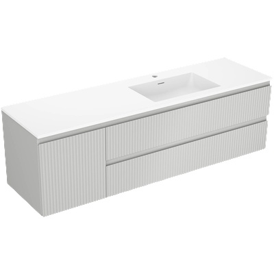 Mexen Rivel шкаф за баня 160 см с мивка Otis дясна, 2S, 1D, рифлена, сива/бяла мат - 91A23-16047-3-BBFFF62-W18P01 (91A23-16047-3-BBFFF62-W18P01)