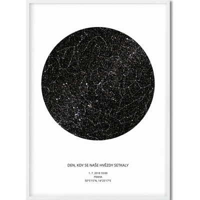 Jen tak z lásky Hvězdná mapa životního okamžiku - Váš originální dárek s hloubkou Rozměr plakátu: 50 × 70 cm (tištěný plakát), Barva pozadí: Bílá, Volba rámu: Bílý dřevěný rám
