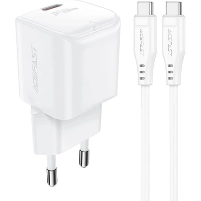 ACEFAST Комплект зарядно устройство за стена A77 - Acefast, с USB-C кабел, зарядно устройство Type-C Mini GaN, PD30W - бяло