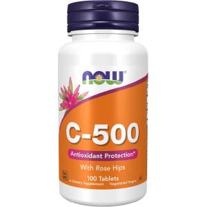 NOW NOW Vitamin C-500 with Rose Hips, 100 Tablets - fitnesdobavki - 17,41 лв