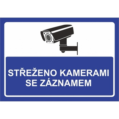 Walteco Střeženo kamerami se záznamem (modrá), 210x148mm, formát A5, samolepka , 20064