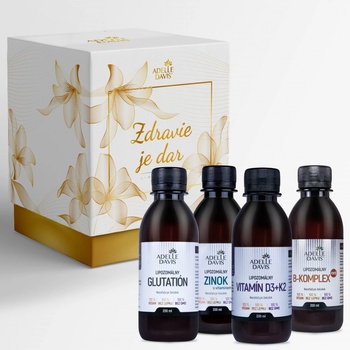 Adelle Davis Darčekový balíček ZDRAVIE lipozomálny Vitamín D3+K2 200 ml lipozomálny glutatión 200 ml Lipozomálny B-komplex 200 ml lipozomálny zinok 200 ml