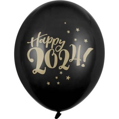 Party Deco Латексови Балони "Happy 2024! ", Черни, 30 см (SB14P-200-2024)