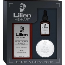 Lilien Men-Art Beard & Hair & Body White univerzální šampon 250 ml + vyživující olej 50 ml + stylingový vosk na vlasy a vousy 45 g dárková sada