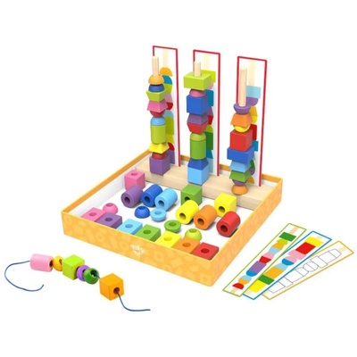 Tooky Toy Дървена игра за нанизване с цветове и форми - Tooky Toy