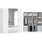 BRW Гардероб flex 200 / 66 / 218 см бял гланц с огледало (f57-szafa_zestaw_13-bi/blp/sz-kpl01)