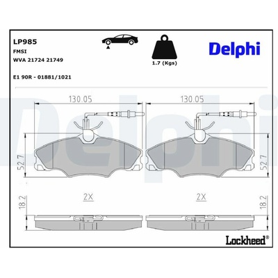 DELPHI Sada brzdových platničiek kotúčovej brzdy LP985