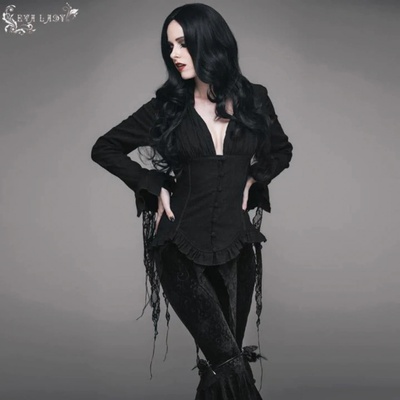 Devil fashion tričko gotický and punk Ishtar Gothic Peplum Top with Lace Čierna