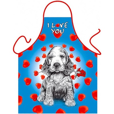 Itati Zástěra Pejsek s růží a nápisem Miluji tě