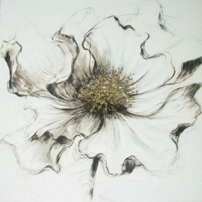 FALC Maľovaný obraz biely kvet, 100 x 100 cm