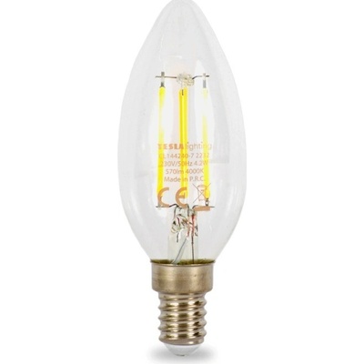 Tesla Lighting LED žárovka Filament Retro Candel E14, 4,2 W, 570 lm, 4000 K