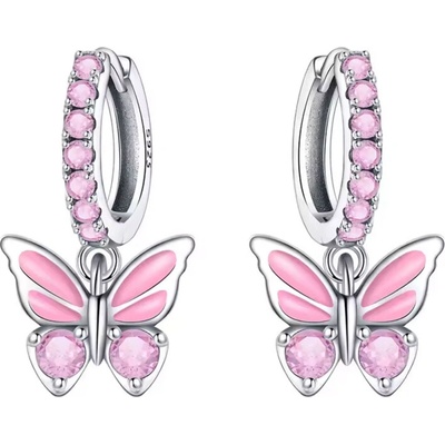 GRACE Silver Jewellery Stříbrné náušnice s růžovým motýlkem E-OTE4012-PK/374 Růžová