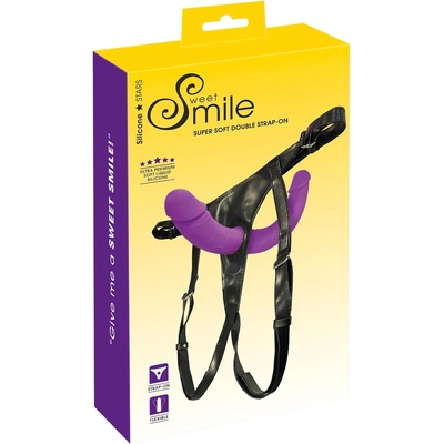 Sweet Smile Smile - двойно дилдо с колан (лилаво-черно)