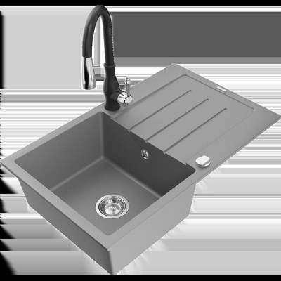 Bruno гранитна мивка с 1 отделение с отцедник и кухненски смесител Savita, сива - 6513-71-672601-70 (6513-71-672601-70)