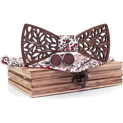 HARAHU Издълбана дървен папионка - Бяла / Цветя kp30909 (30909)