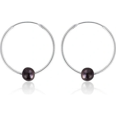 JwL Luxury Pearls strieborné náušnice kruhy s pravými čiernymi perlami JL0632