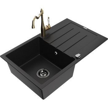 Mexen Bruno гранитна мивка с една камера и отцедник с кухненски смесител Carla, черен - 6513-77-670700-50-B (6513-77-670700-50-B)