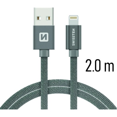 Swissten Nabíjecí kabel a synchronizační textile 0.2m / 1.2m / 2.0m šedý Délka: 2m