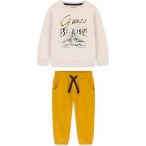 Guess Детски спортен комплект от две части Guess Lighthouse - бежов суитшърт и долнище в цвят горчица