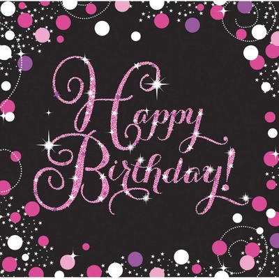 Amscan papírové ubrousky Happy Birthday černo-růžové 16ks 33x33cm