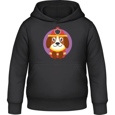 AWDis detská mikina s kapucňu Dizajn so psom pre deti hasič Čierna