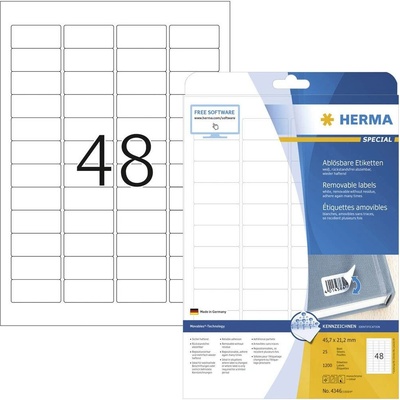 Herma 4346 45.7 x 21.2 mm papier biela 1200 ks premiestniteľné univerzálne etikety atrament, laser, kópie