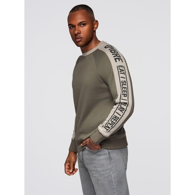 Ombre Clothing Мъжки суитшърт с контрастна тапицерия и реглан ръкави - маслинен V1 OM-SSNZ-0200 Ombre Clothing Ombre Clothing | Zelen | МЪЖЕ | S