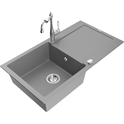 Mexen Leo мивка от гранит с една камера с отцедник и кухненски смесител Carla, сив - 6501-71-670700-00 (6501-71-670700-00)