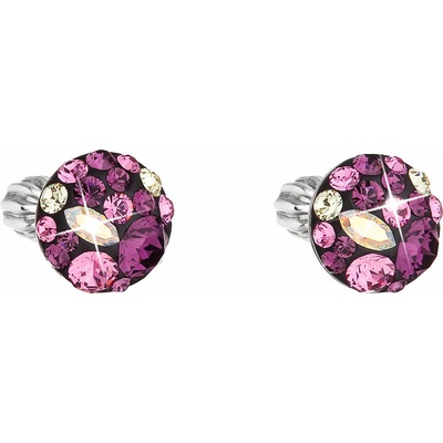 Evolution Group strieborné náušnice kôstky s krištálmi Swarovski fialové okrúhle 31336.3 amethyst