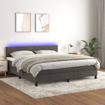 Petrashop 3134478 boxspring postel s matrací a LED tmavě šedá samet