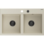 Mexen Hektor гранитна мивка с 2 отделения 800 x 480 mm, бежова, черен сифон - 6521802000-69-B (6521802000-69-B) Мивка за вграждане