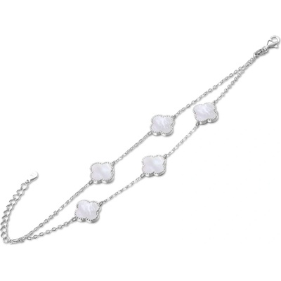 MINET 2246 Stříbrný náramek čtyřlístky s bílou perletí