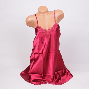 Сатенена нощница в цвят бордо с дантела